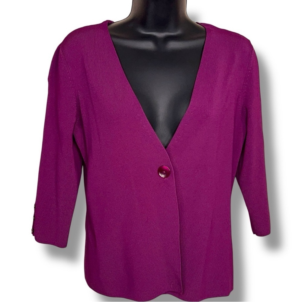 Vintage 90s George Small Purple Knit Cardigan Sweater 3/4 Sleeve Stretch Retro